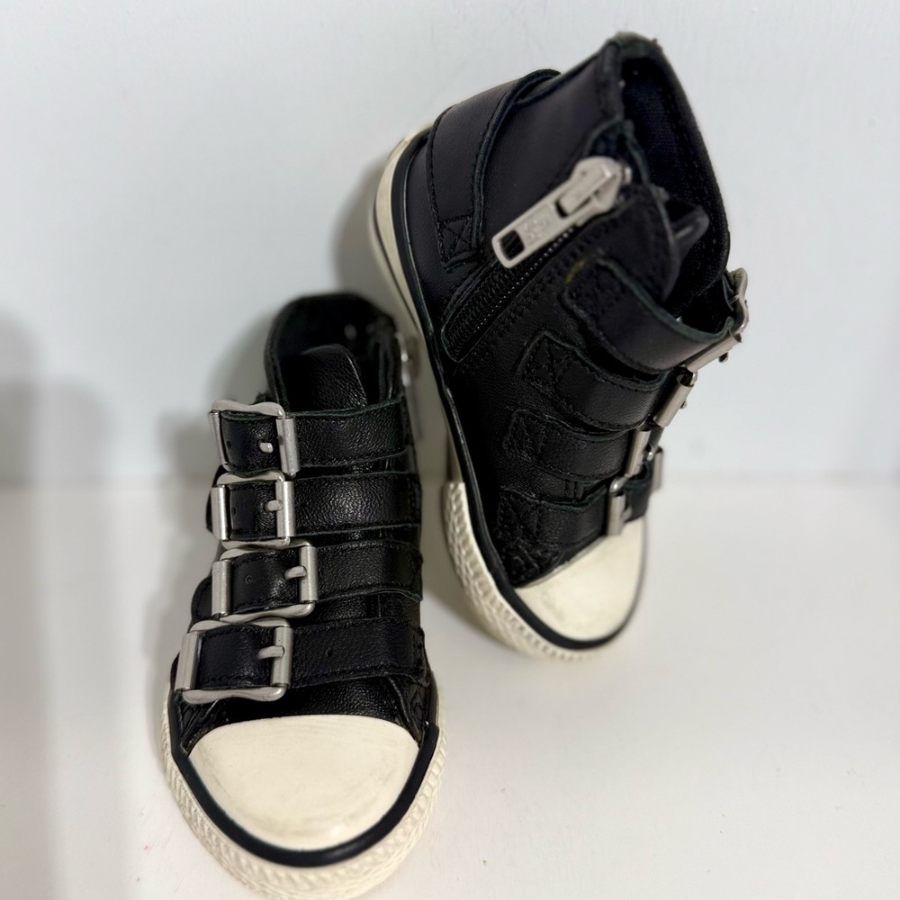 Ash Kids Black and White High-Top Sneakers Leather